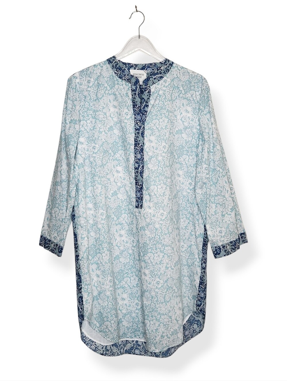 Hyacinth House Blue Two Toned Long Sleeve Floral Shirt Dress Women's Size Medium